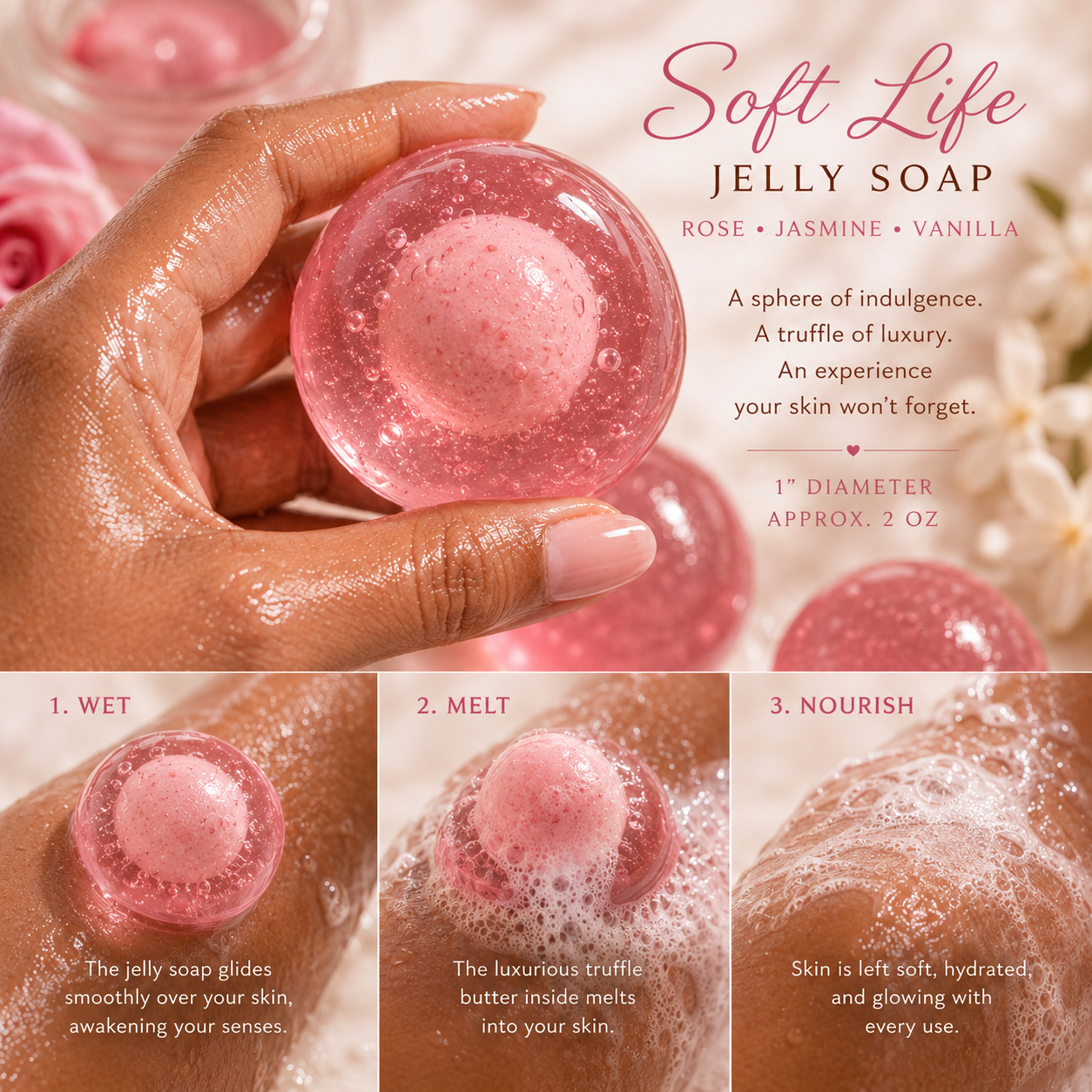 Soft Life™ Luxury Jelly Truffle Soap with Embedded Luxury Truffle Body Oil Center