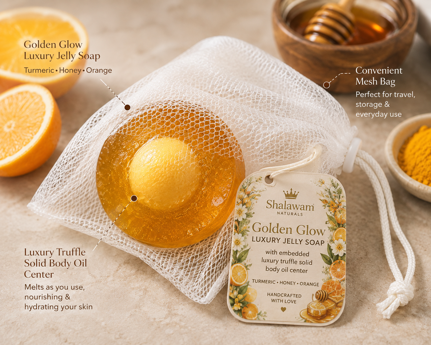 Golden Glow™ Luxury Jelly Truffle Soap with Embedded Luxury Truffle Body Oil Center