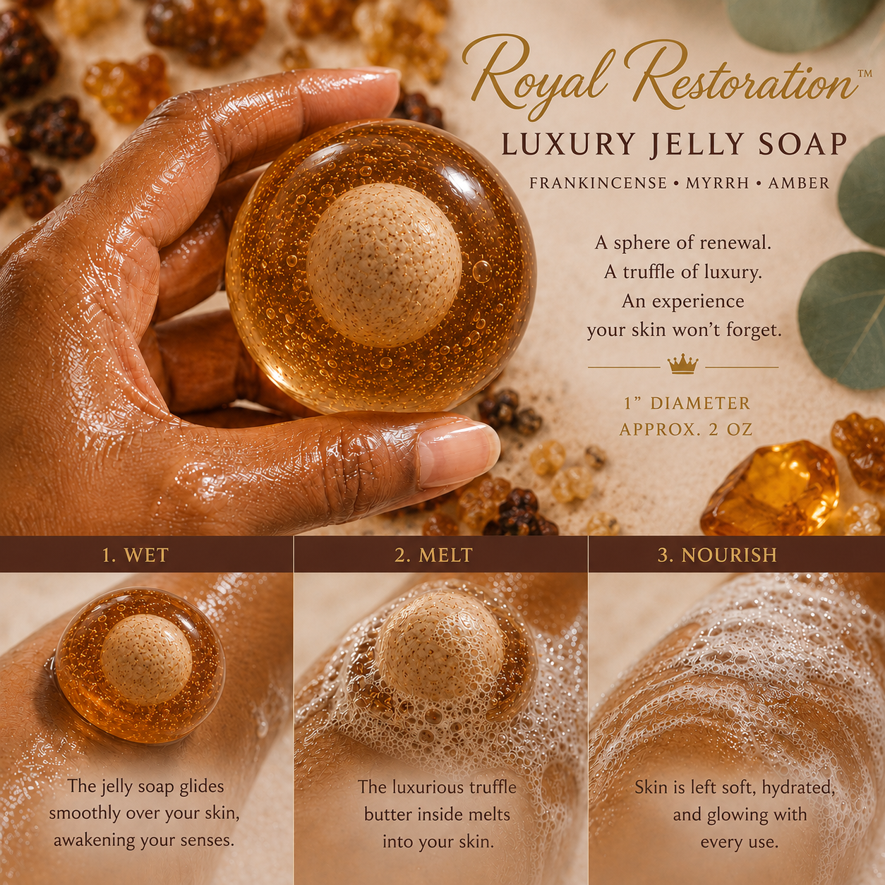 Royal Restoration™ Luxury Jelly Truffle Soap with Embedded Luxury Truffle Body Oil Center