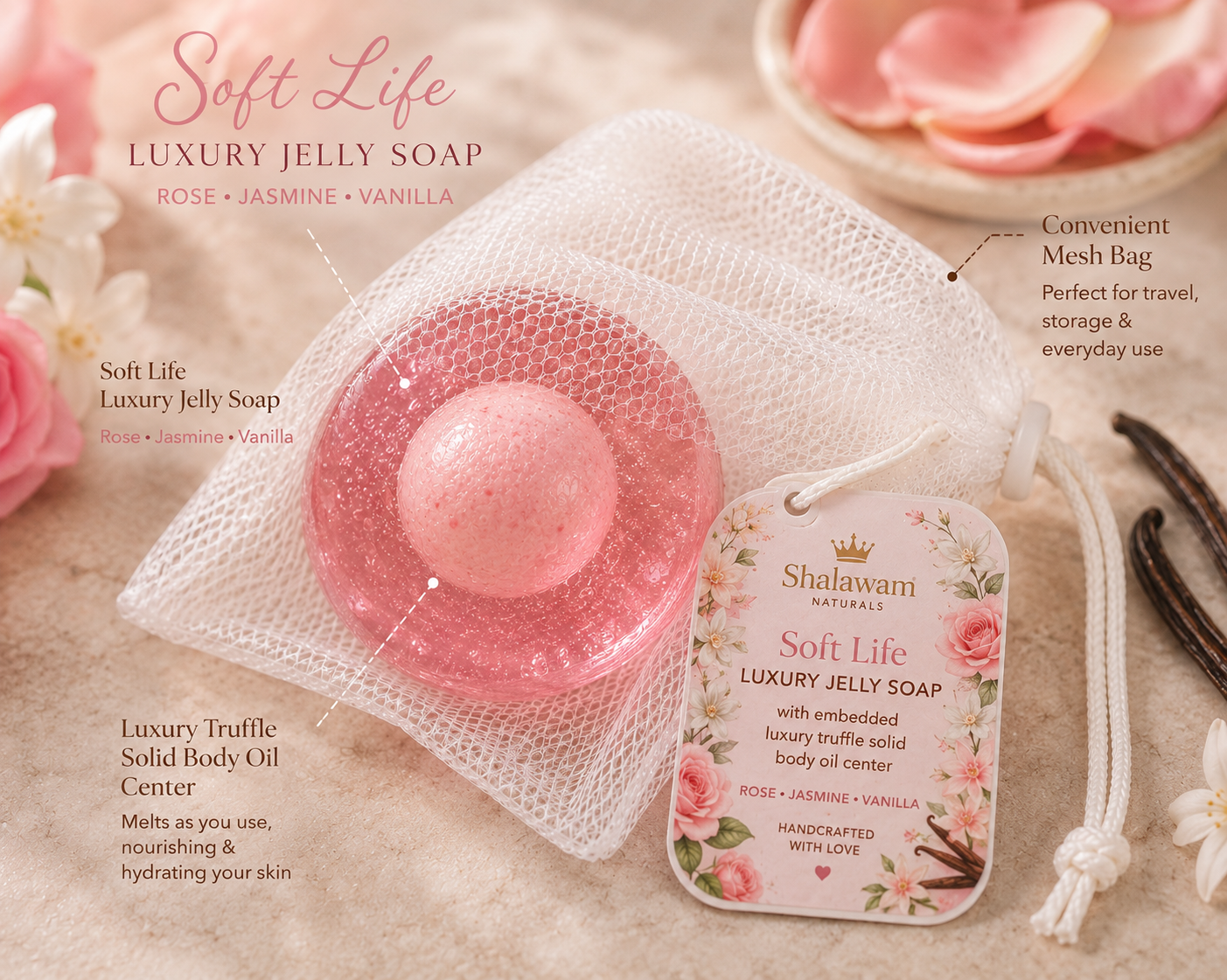 Soft Life™ Luxury Jelly Truffle Soap with Embedded Luxury Truffle Body Oil Center
