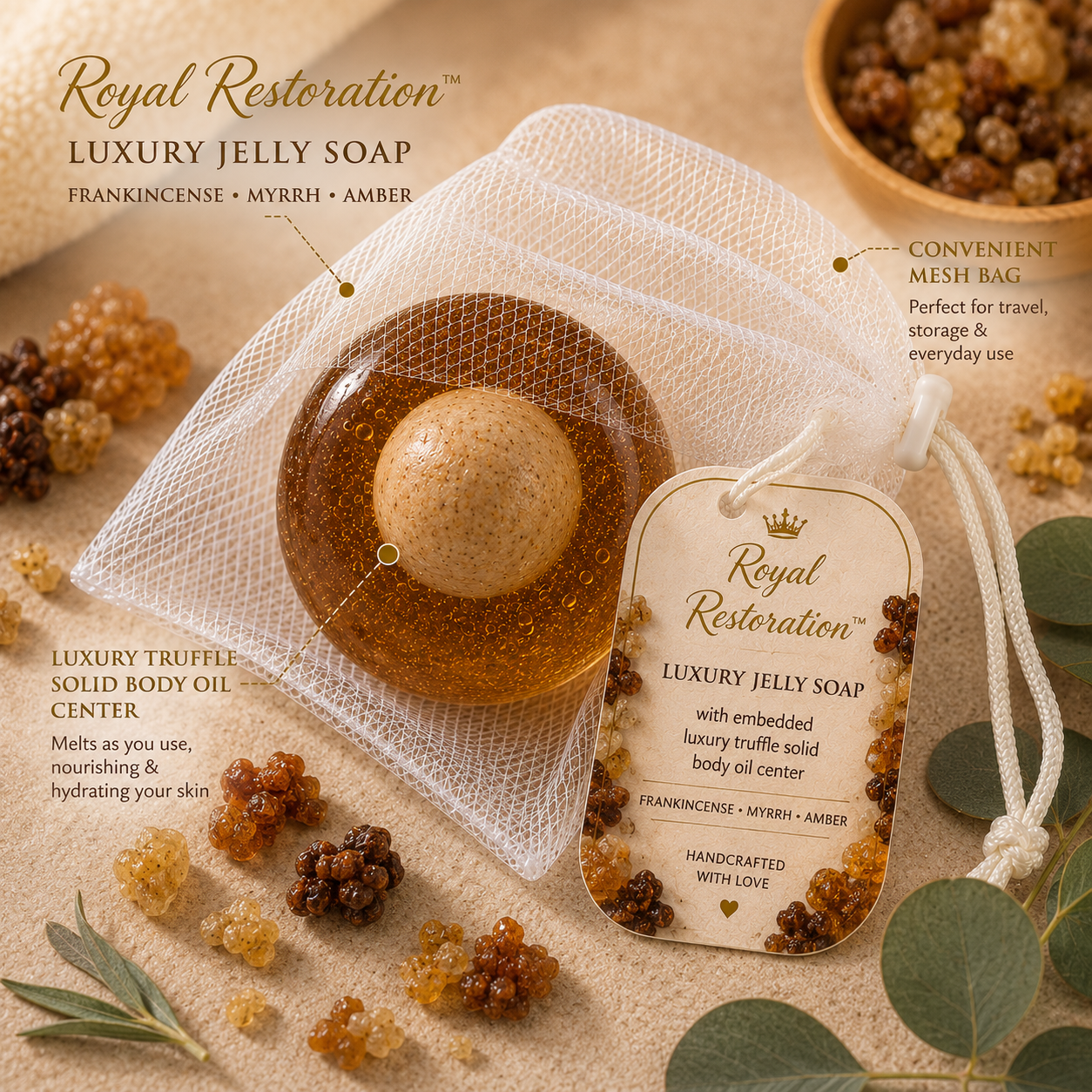 Royal Restoration™ Luxury Jelly Truffle Soap with Embedded Luxury Truffle Body Oil Center